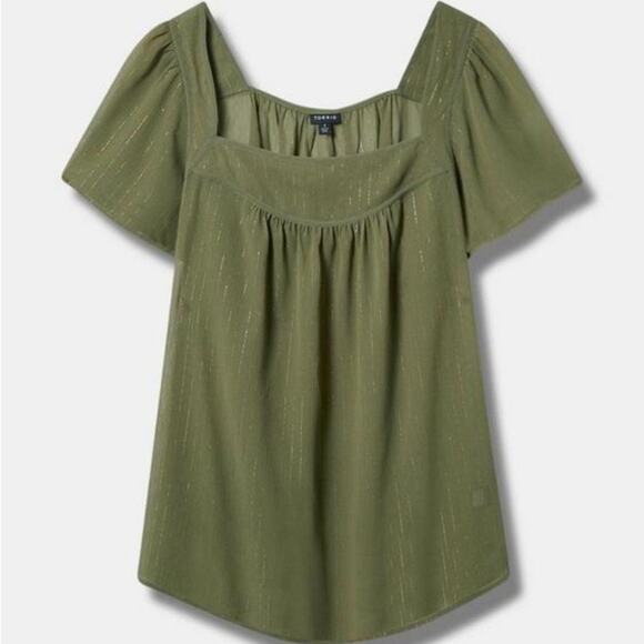 Torrid Olivine Crinkle Chiffon Flutter Sleeve Top - Picture 2 of 9